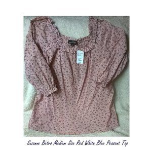 Susan Betro NWT  Sz M Red White & Blue Pull Over Blouse